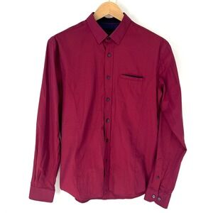 Eight X Premium Slim Fit Button Up Dress Shirt Mens Size L Burgundy Long Sleeve
